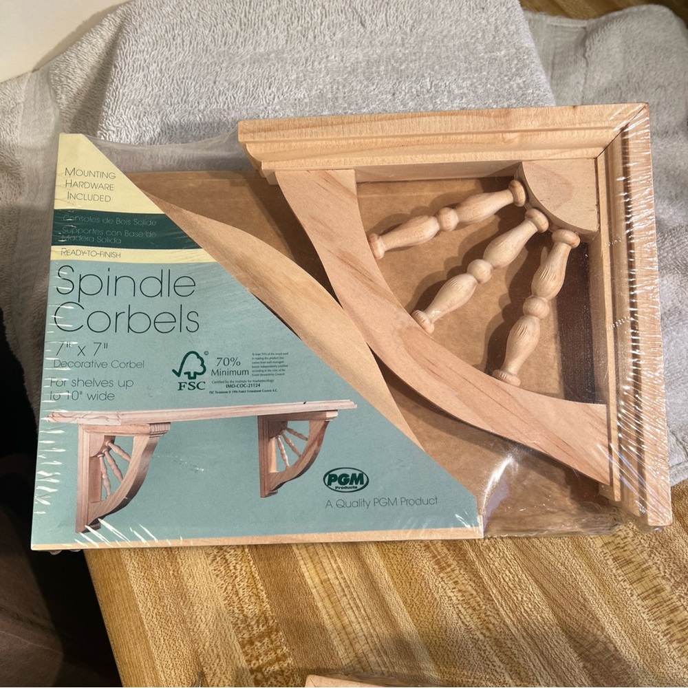 Pair Of Spindle Shelf Brackets, 7 Inch, Wooden. NIP